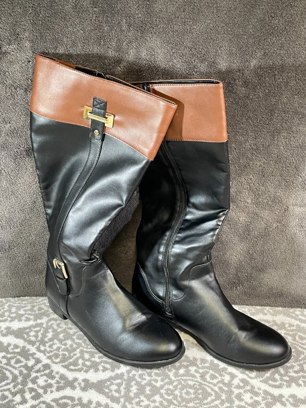 Karen Scott Deliee2 Knee High Riding Boots Womens Size 10W Black Cognac Brown